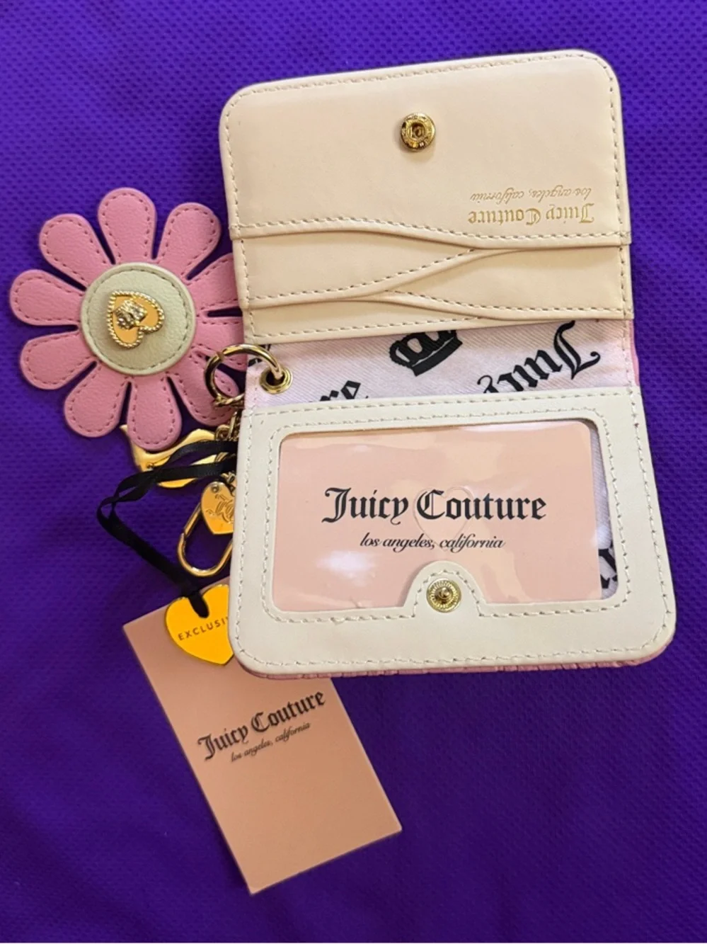 Juicy Couture Pink Floral Charm Card Holder Keychain